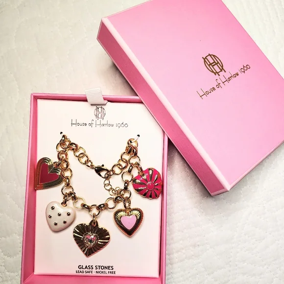 House of Harlow 1960 Gorgeous Gold Enamel Accent Heart Valentine Bracelet GIFT! - Picture 3 of 3